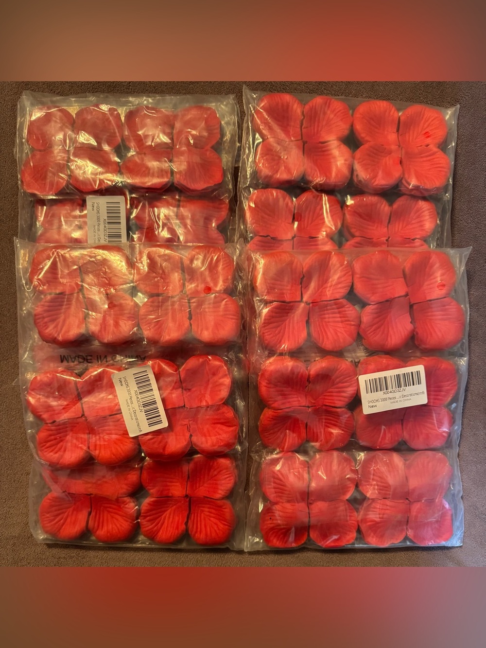 4 Packages Red Artificial Rose Petals - NIB